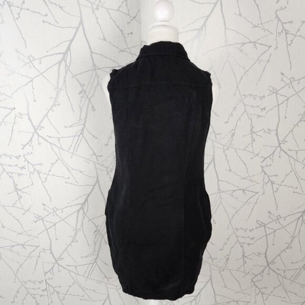 Banana Republic Black 55% Linen Button Front Shirt Dress - Picture 4 of 6